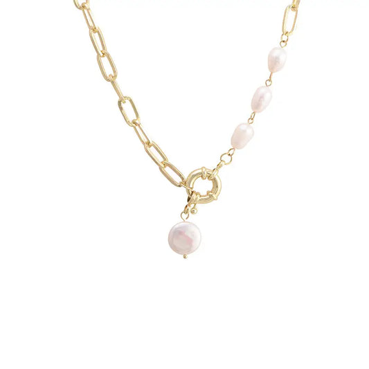 Pearl Simple Elegant Thin Chain Pendant Necklace