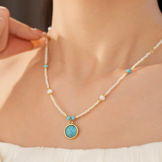 Turquoise Pearl Gold Necklace