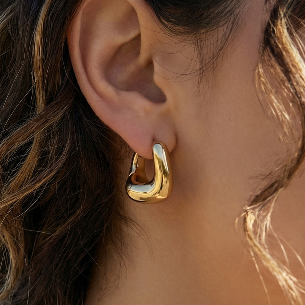 Teardrop Dome Thick Minimalist Bold Hoop Earrings