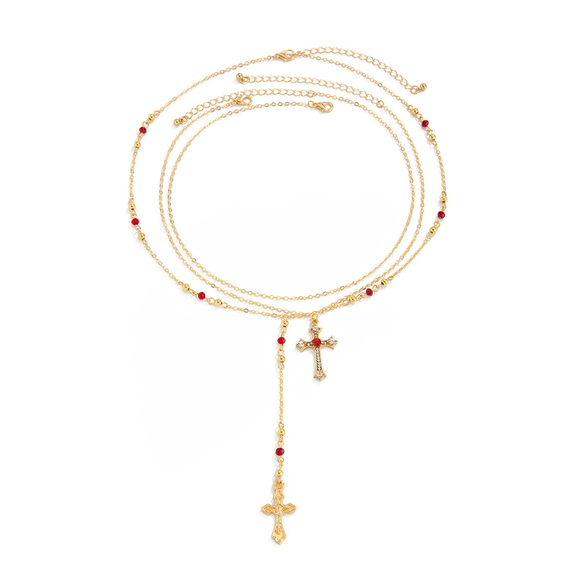 Cross Pendant Necklace with Imitation Pearl Chain